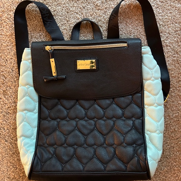 Betsey Johnson Handbags - Betsey Johnson Mint Green and Black Quilted Heart Backpack With Gold Hardware